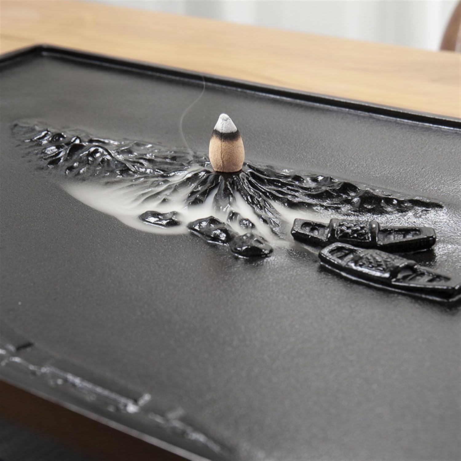 Tea Set Ebonite Tea Tray Embedded Whole Piece Natural Stone Tea Table Home Office Carved Stone with Drainage Tea Tray Chinese Tea Set(80x35x3cm)