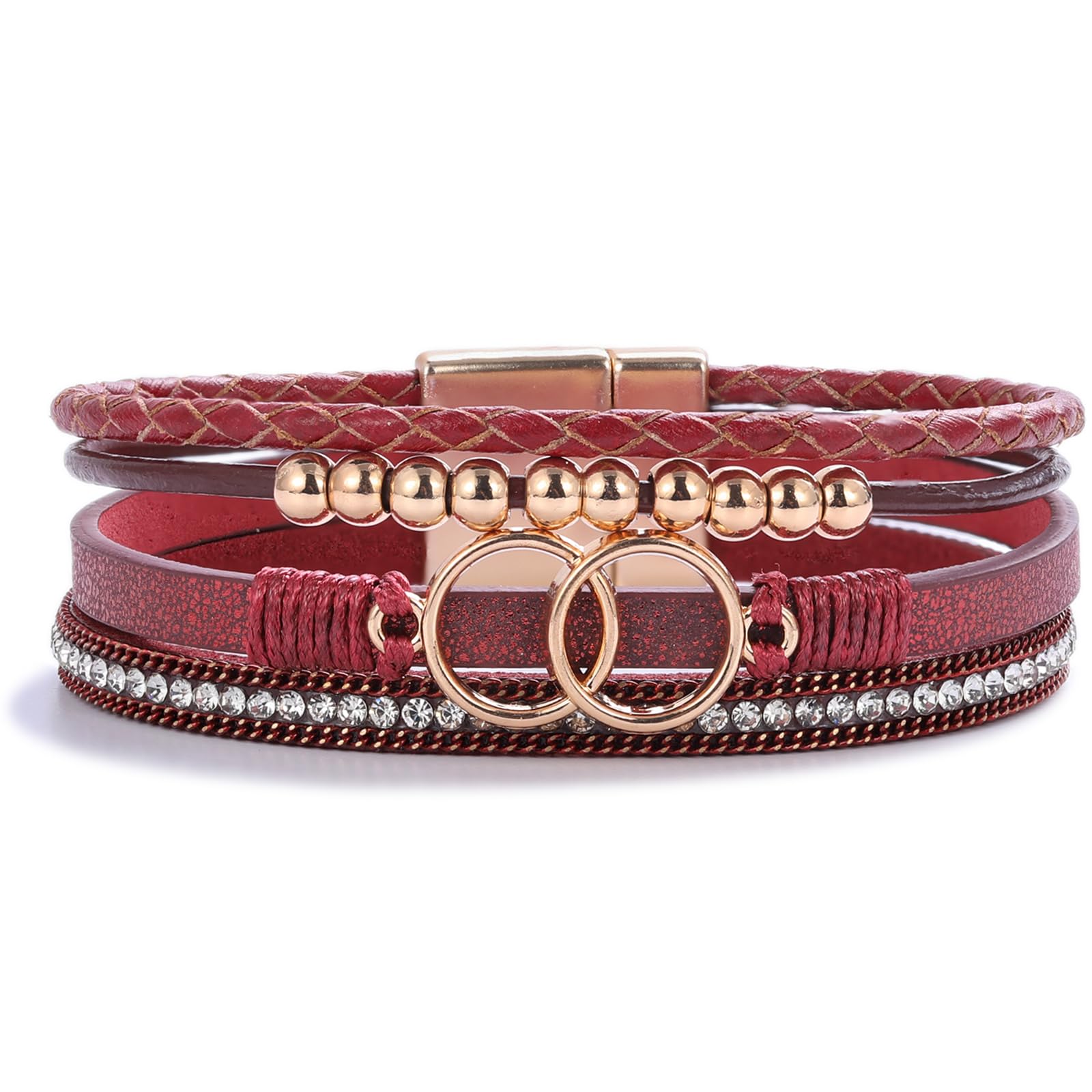 Chunky Boho Leather Wrap Bracelets Cowgirl Beaded Circle Western Jewelry