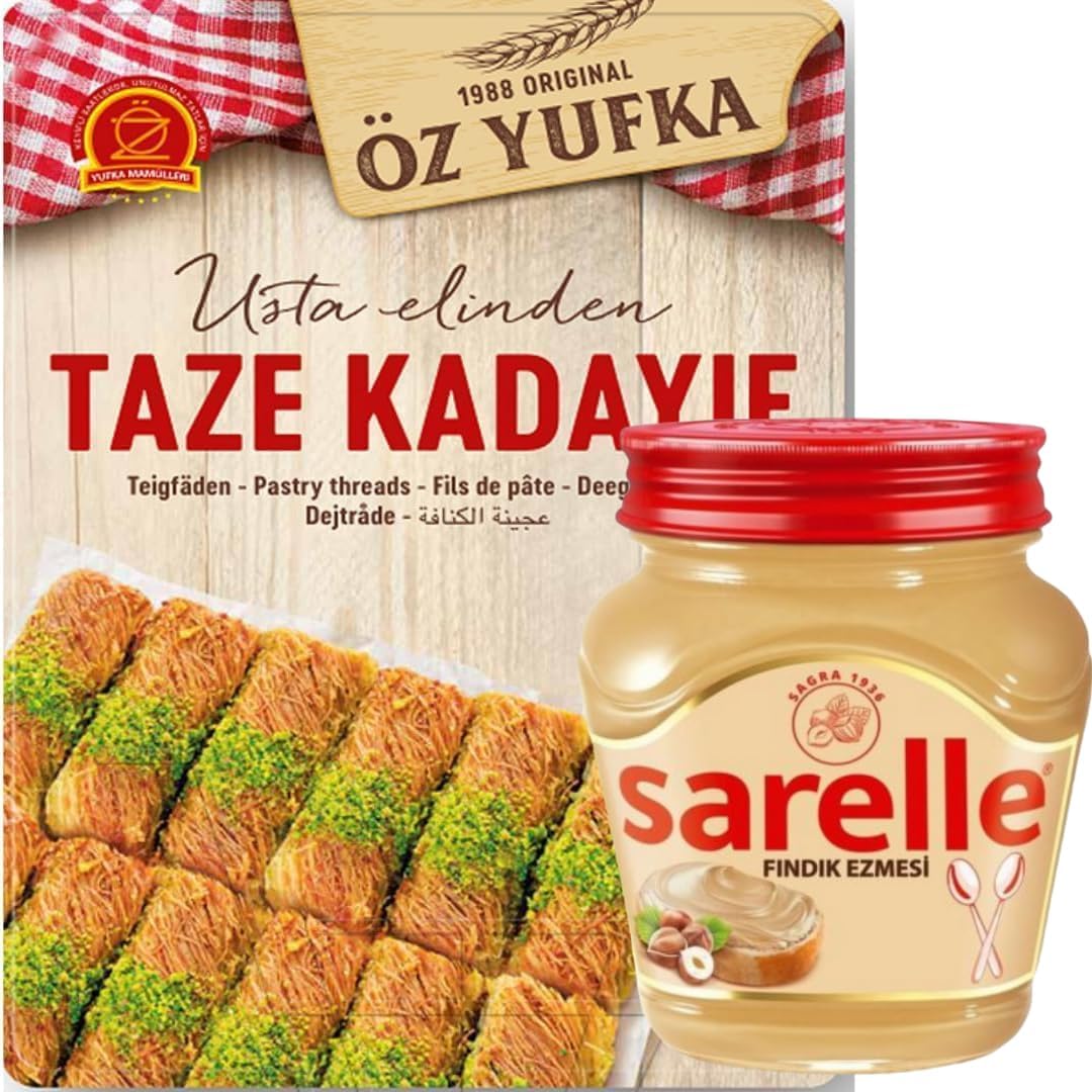 PUFAI Fils de pâte frais - Cheveux d'ange Kataifi Kadayif Shredded Fillo - Pâte à pâtisserie - Fils Taze Kadayif - Pour chocolat Dubaï - 400 g - Avec crème de noisette - 350 g