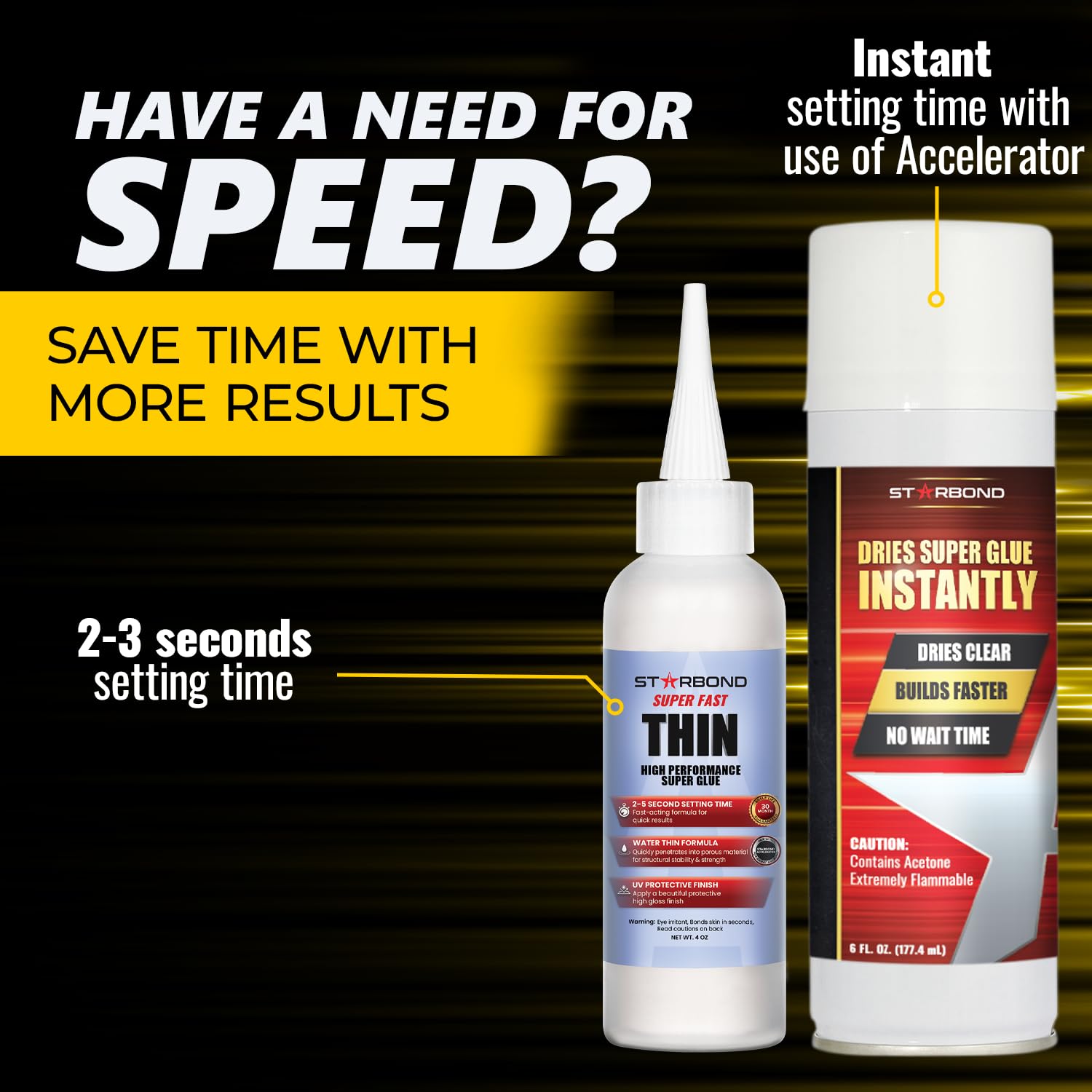 Starbond Thin CA Glue with Activator Bundle (4 oz. + 6 oz.) – Premium Cyanoacrylate Super Glue with Aerosol Accelerator – for Woodworking and Repair, Pen Turning, CA Finish, Inlays, Luthiery, Crafts