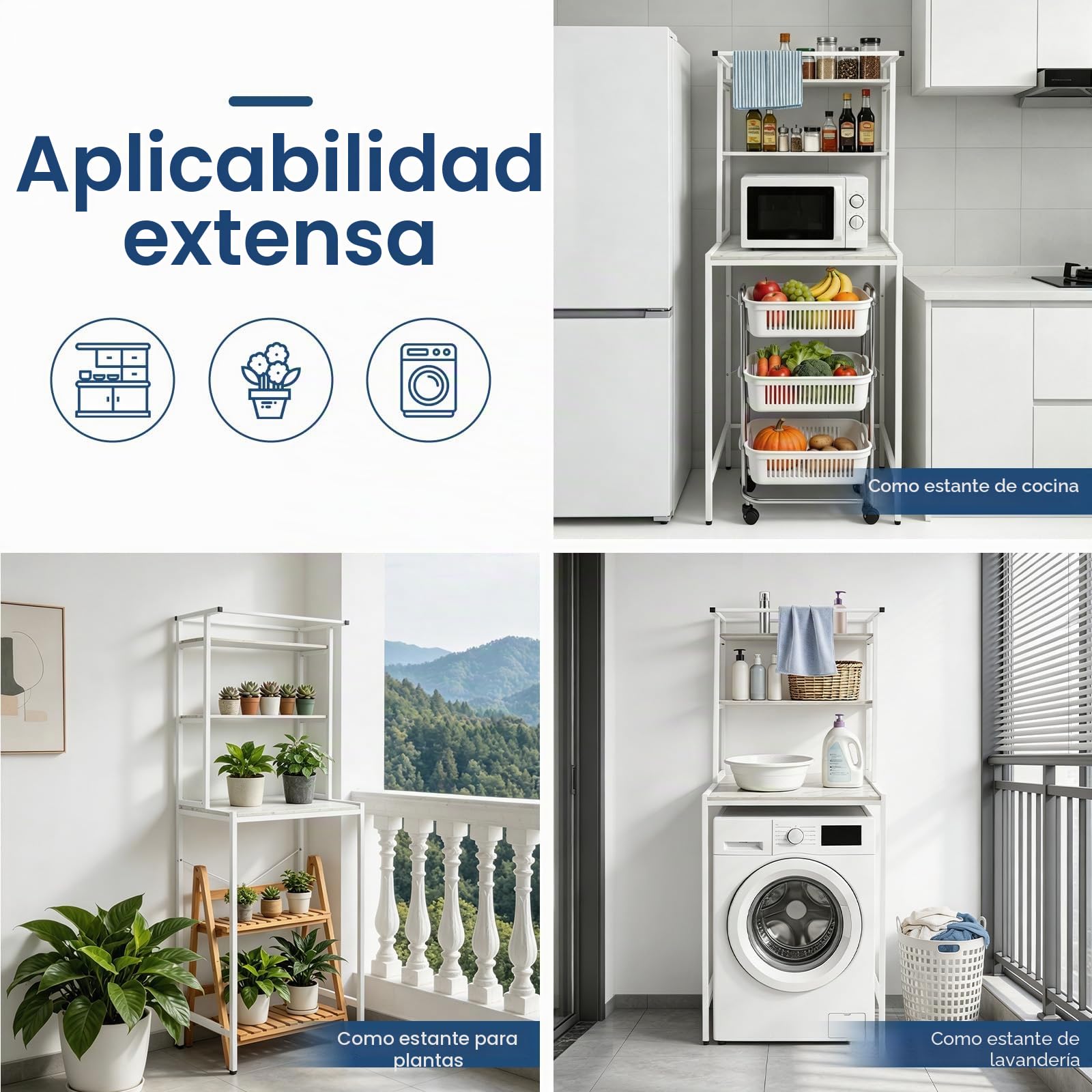Estantería para lavadora, armario de lavadora que ahorra espacio sobre el estante de la lavadora, estante de baño de 3 niveles, estantería de almacenamiento multifuncional para cuarto de baño