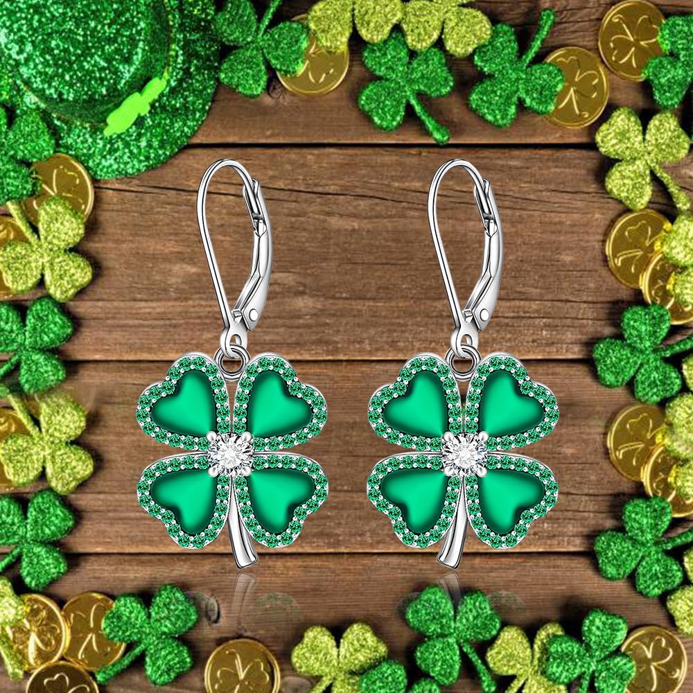 Shamrock Earrings St Patricks Day Earrings for Women Sterling Silver Irish Celtic Knot Four Leaf Clover Earring Valentine Day Shamrock Gifts Jewelry - Image 9