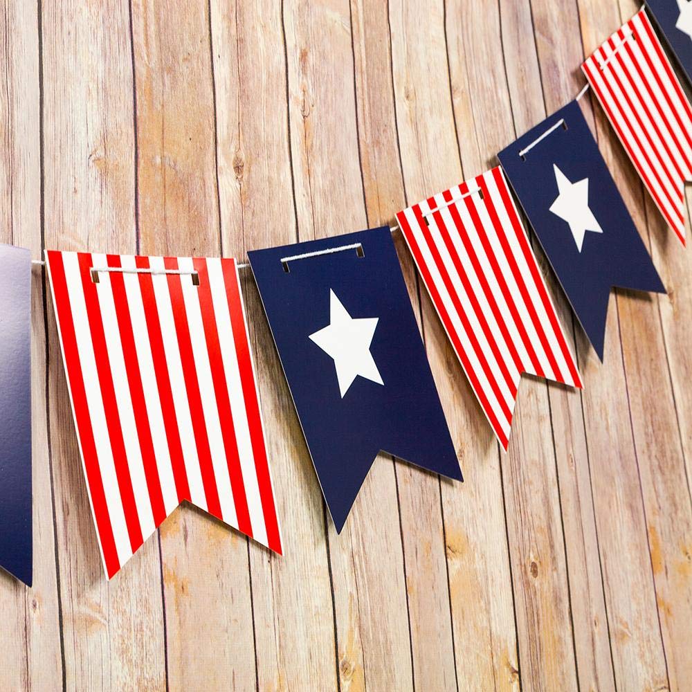 Quasimoon 4th of July Red, White and Blue Guidon Flag Pennant Banner Garland (3.4m) by PaperLanternStore