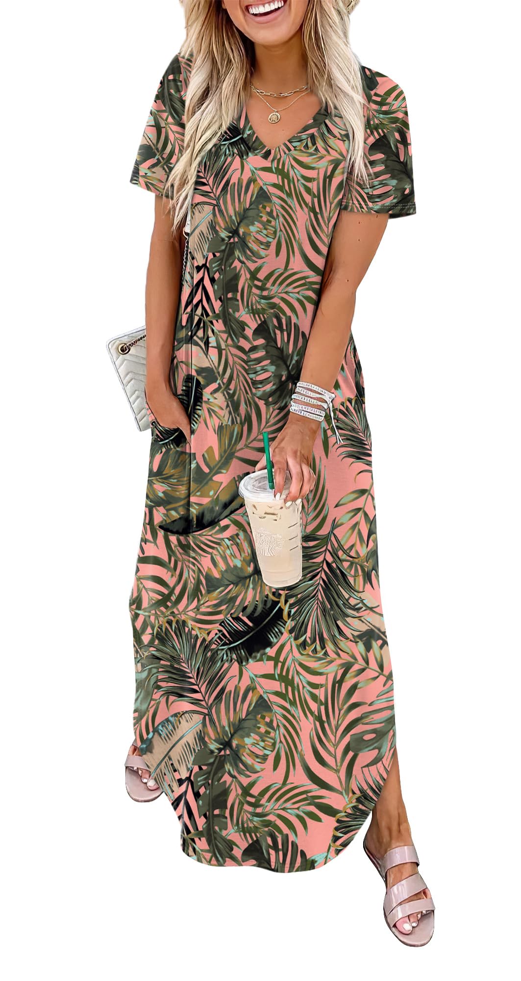 WIHOLL Women's Summer Short Sleeve Dresses Maxi Dress Vacation Beach Sundresses 2026 with Pockets