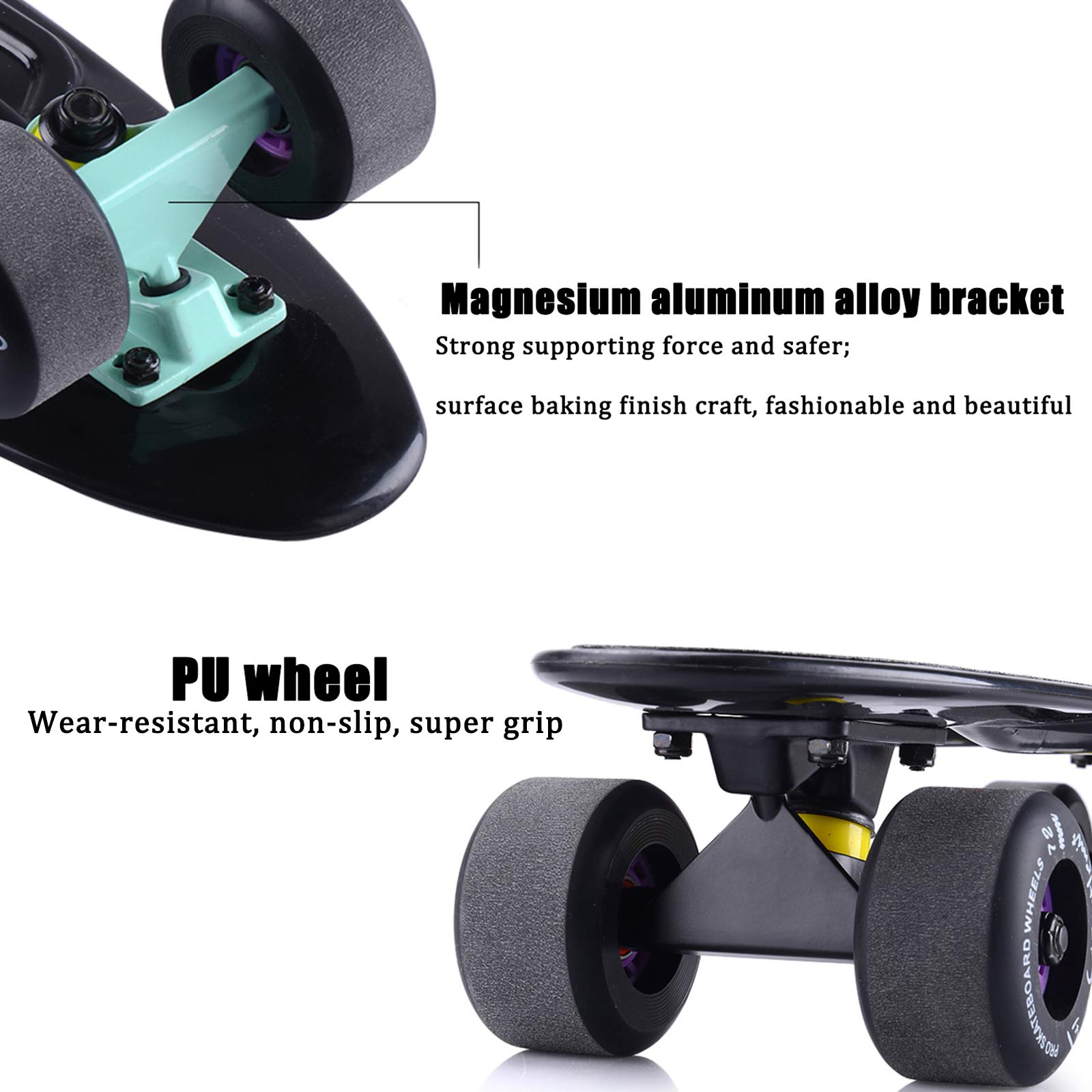22"Mini deskorolka cruiser z PU świecące koło, deskorolka wklęsła pełna pokrywa PP pojedynczy kopnięcie z ochronnym sprzętem dla początkujących, dorośli, nastolatków, dzieci