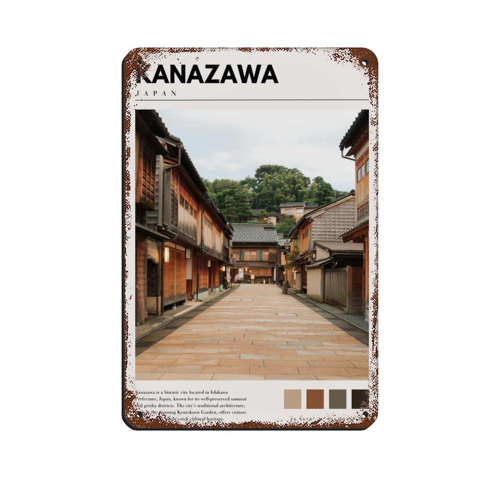 Japan Kanazawa Japanese Poster Tin Sign Vintage Metal Pub Club Cafe Bar Home Wall Art Decoration Poster Retro 8x12inch(20x30cm)