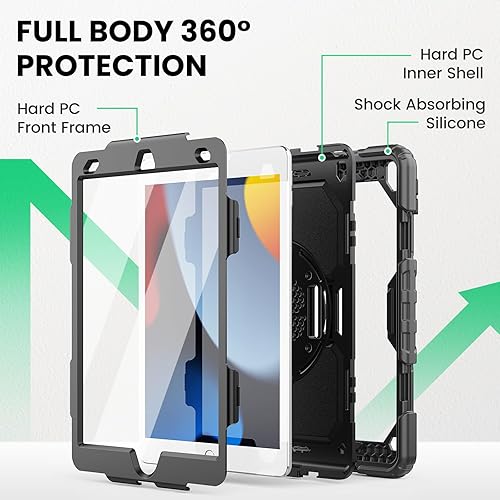 Miniatura 5 de SEYMAC Funda para iPad de 9ª/8ª/7ª generación de 10.2" 2021-2019, funda protectora resistente a prueba de golpes con protector de pantalla, soporte