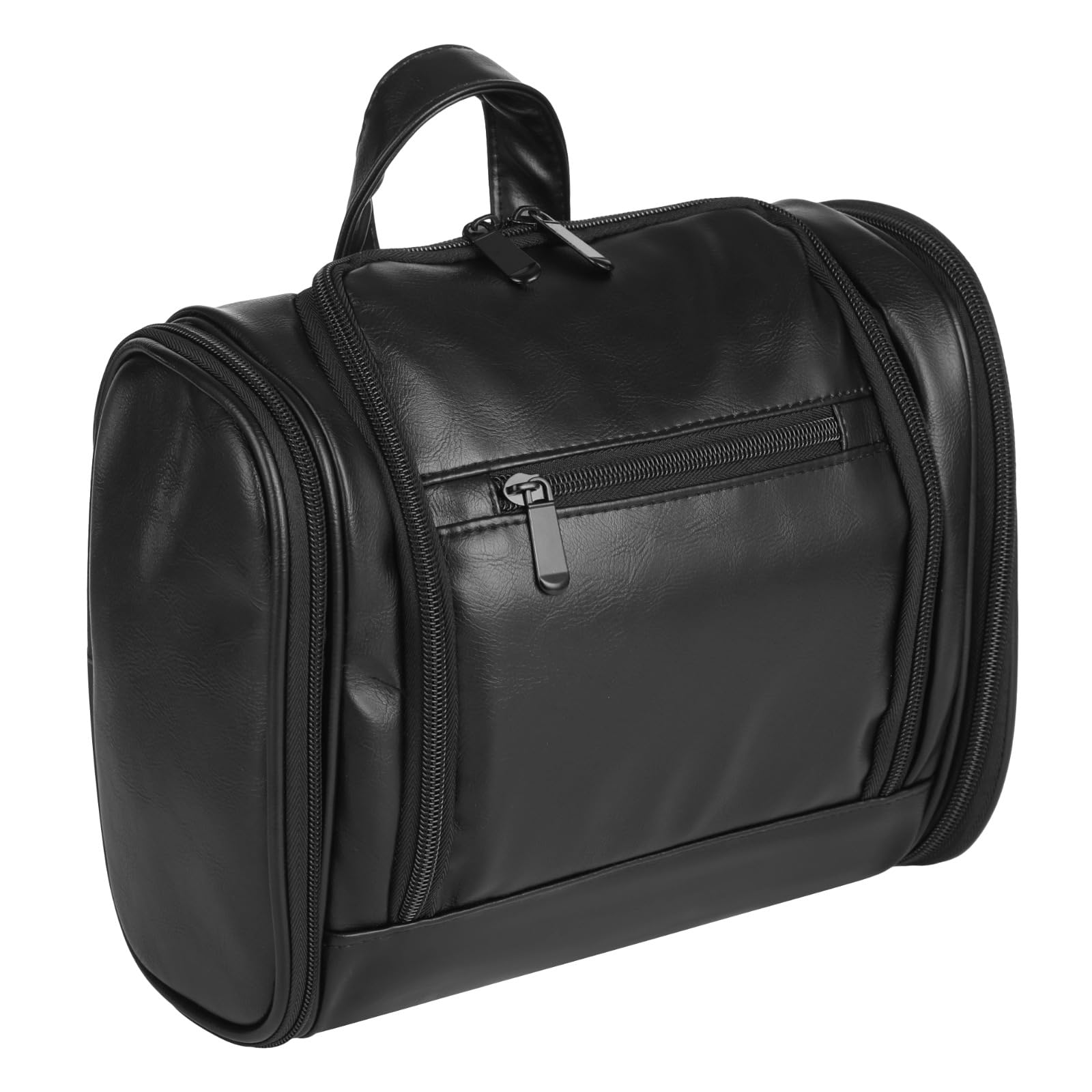 Neceser colgante para hombre, organizador grande de piel sintética con gancho giratorio, estuche de almacenamiento de higiene con cremallera para kit de afeitado, artículos esenciales de aseo