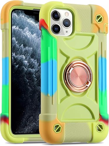 MARKILL Funda compatible con iPhone 11 Pro Max de 6.5 pulgadas con soporte de anillo giratorio de 360, protección contra caídas de grado militar,