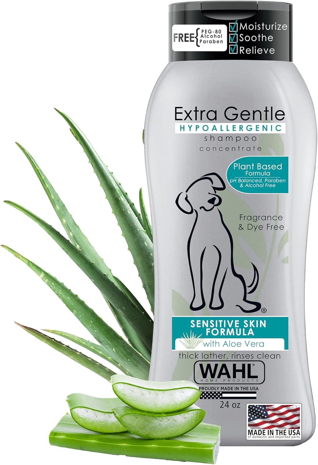 Wahl Extra Gentle Hypoallergenic Dog Shampoo for Sensitive Skin - Plant-Based, pH Balanced, Fragrance-Free, 24oz Made in USA