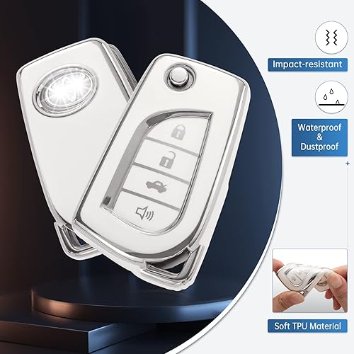 Miniatura 3 de YO&YOYE Funda para llavero Toyota con llavero, funda de protección de TPU suave para Fortuner Tundra Camry RAV4 Highlander Corolla Smart Key Holder