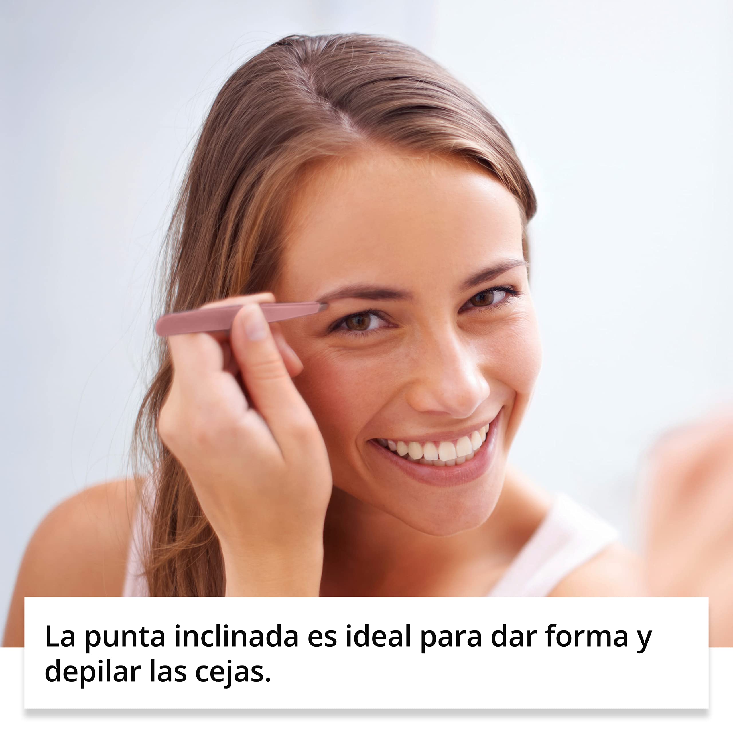 Rubis clásico - Pinzas de Depilar Profesionales - Pinza de Acero Inoxidable - Depilacion de Gran Precision para Cejas y Pelo Facial (oblicua/slant, rosa)
