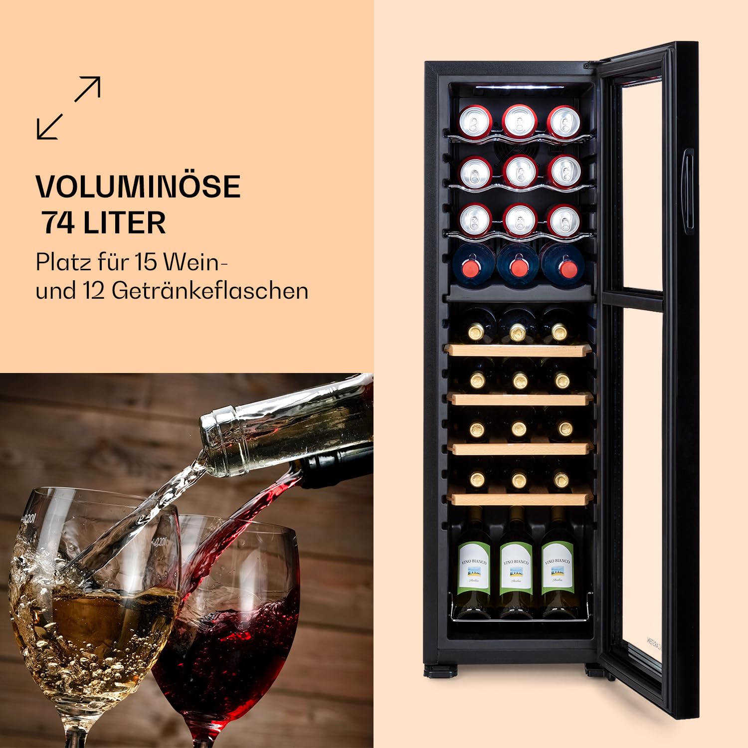 Klarstein Weinkühlschrank 27 Flaschen 2 Kühlzonen Kompressor