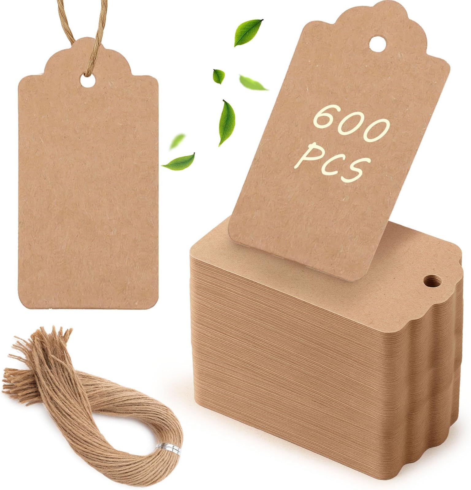SallyFashion 600pcs Price Tags with String, 1.7 x 2.8 inch Kraft Paper Gift Tags for Clothes DIY Crafts Wedding Holiday Baby Showers Birthdays