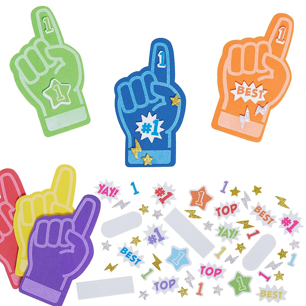 Baker Ross VC133 Mini Foam Finger Kits - Pack of 8, Supporter Foam Finger Crafts
