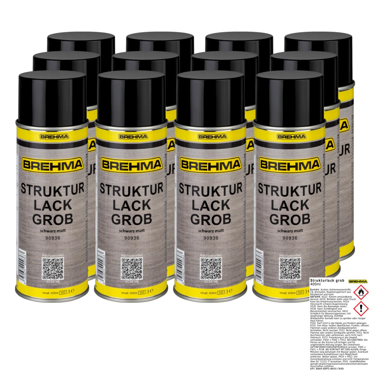 12x Strukturlack grob Kunststoff Struktur lackierbar Kräusel Spray schwarz matt