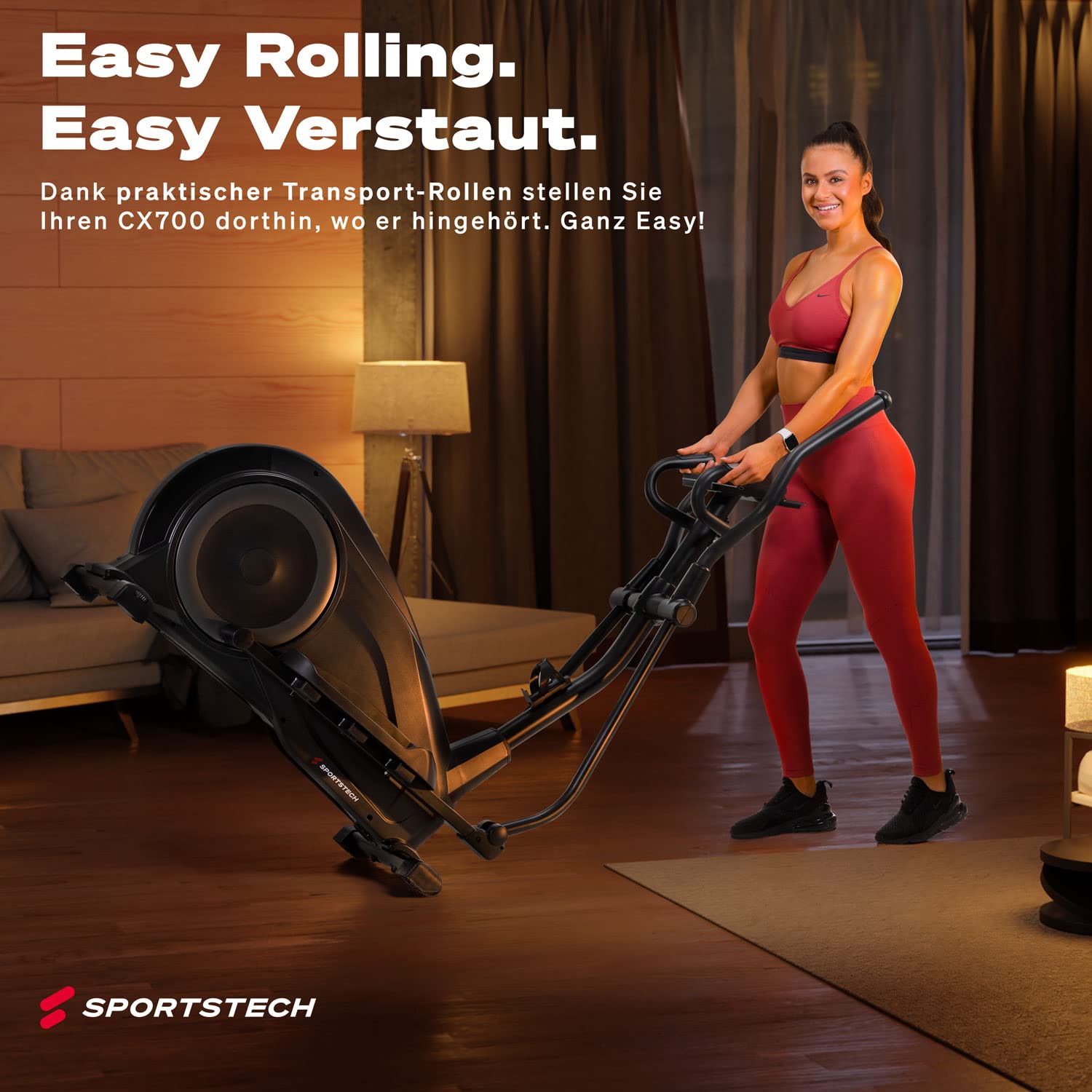 Sportstech CX700 Crosstrainer für Zuhause, Ellipsentrainer für Zuhause, Stepper Alternative mit 24 kg Schwungmasse, 24 Widerstandsstufen, leise, App, Bluetooth, Pulssensor, LCD Display, LED