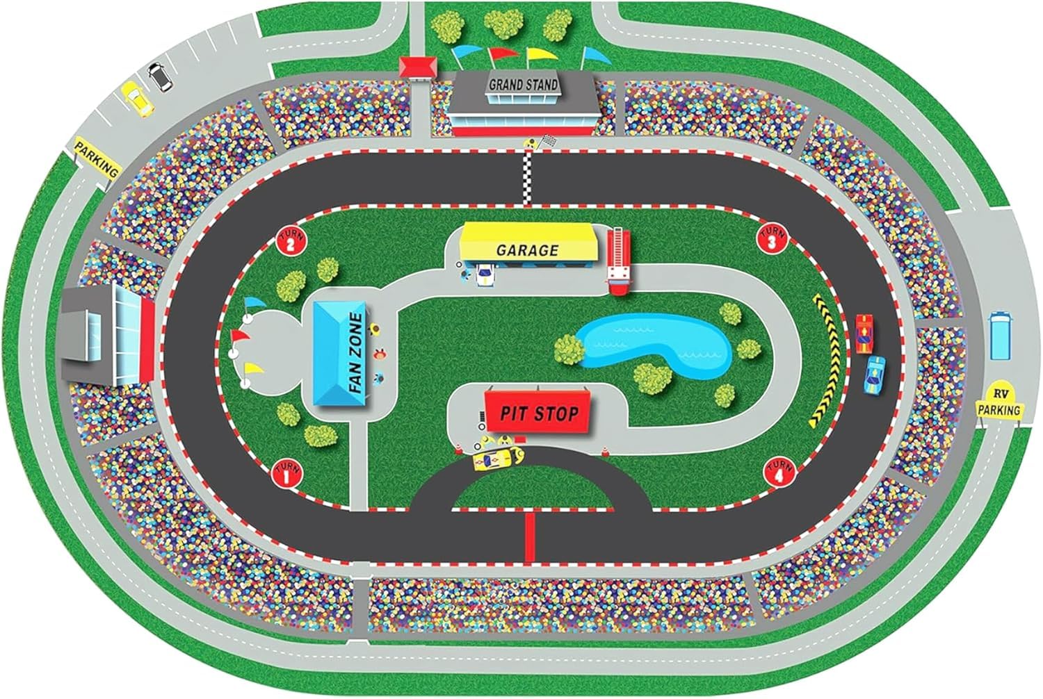 KIDCARPET.COM Race Car Play Mat Rug | Interactive Activity Carpet for Preschool Playroom Toy Car Track, 4' x 6'
