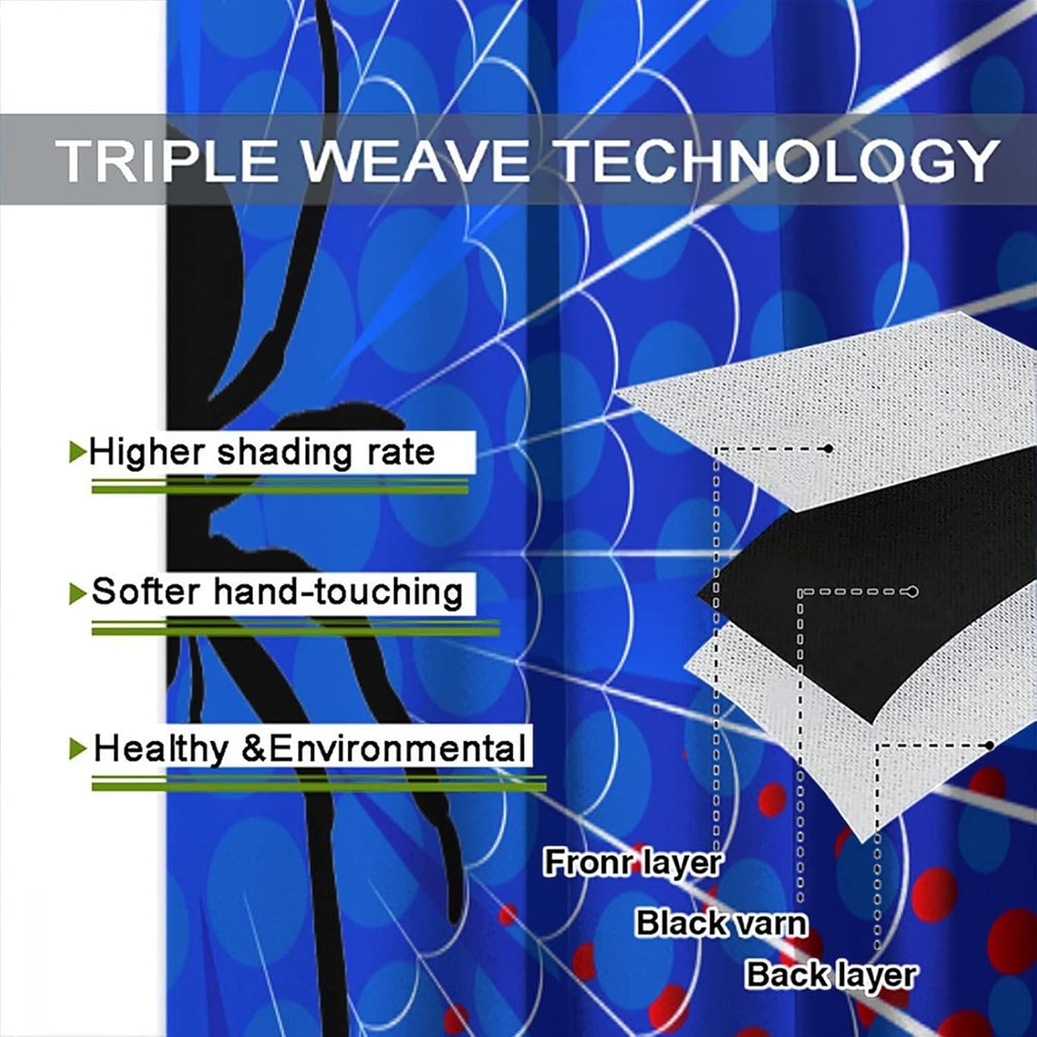 Superhero Spider Web Curtains,Blue Red Window Treatments for Kids Boy Bedroom Office Study Halloween Theme Spider Print Polyester Fabric Window Drapes 2 Panel Set Total Size 42 x 63 Inch