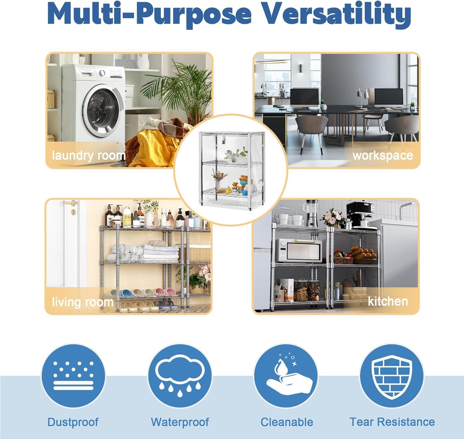 PVC Waterproof 3 Shelf Wire Rack for Wire Shelf Cover - 24" W x 14" D x 30" H - Protects from Dust and Debris - Only Cover (Transparent)