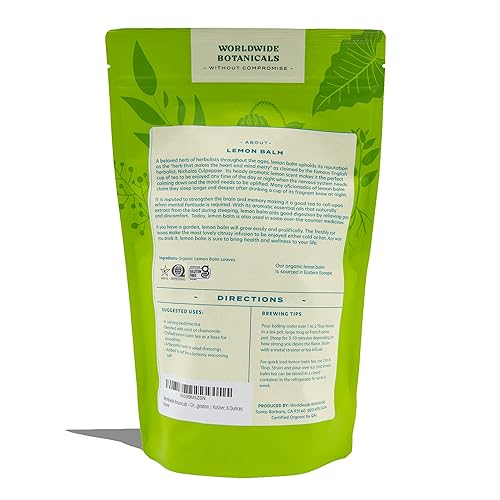 Miniatura 2 de Worldwide Botanicals Té orgánico de bálsamo de limón  Té de hierbas prémium de hojas sueltas  Hojas de bálsamo de limón 100% puro  Té calmante para