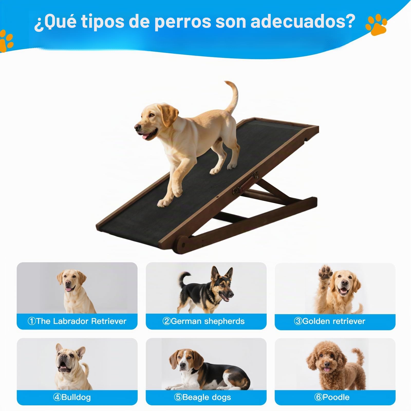 Rampa para perros para cama y sofá, rampa ajustable en 5 escalones para perros pequeños y grandes (marrón, 115)