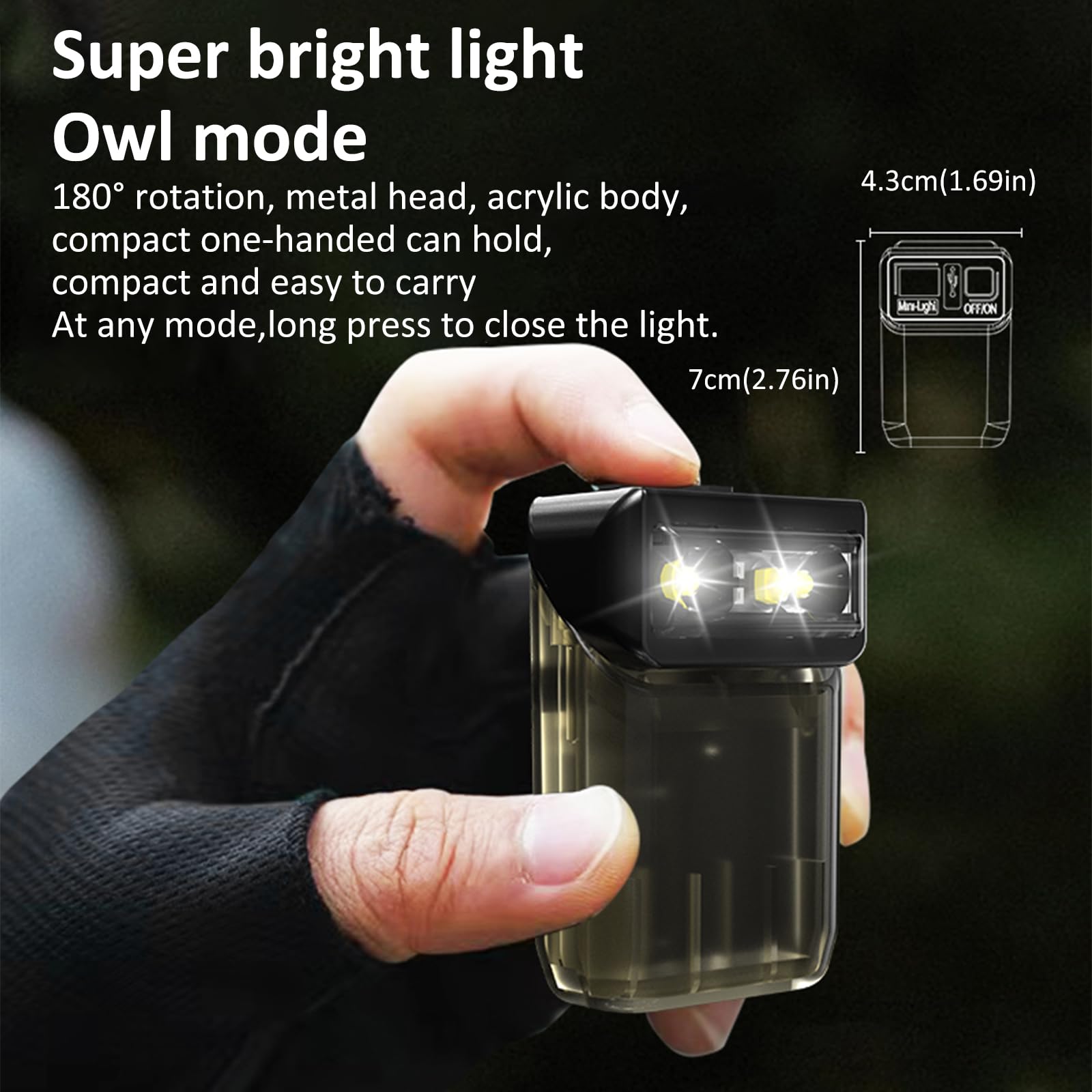 Petite lampe de poche rechargeable à clipser – Lampe de poche à clipser avec base magnétique, charge USB-C d'urgence, activités de plein air, camping, promenade du chien (noir)