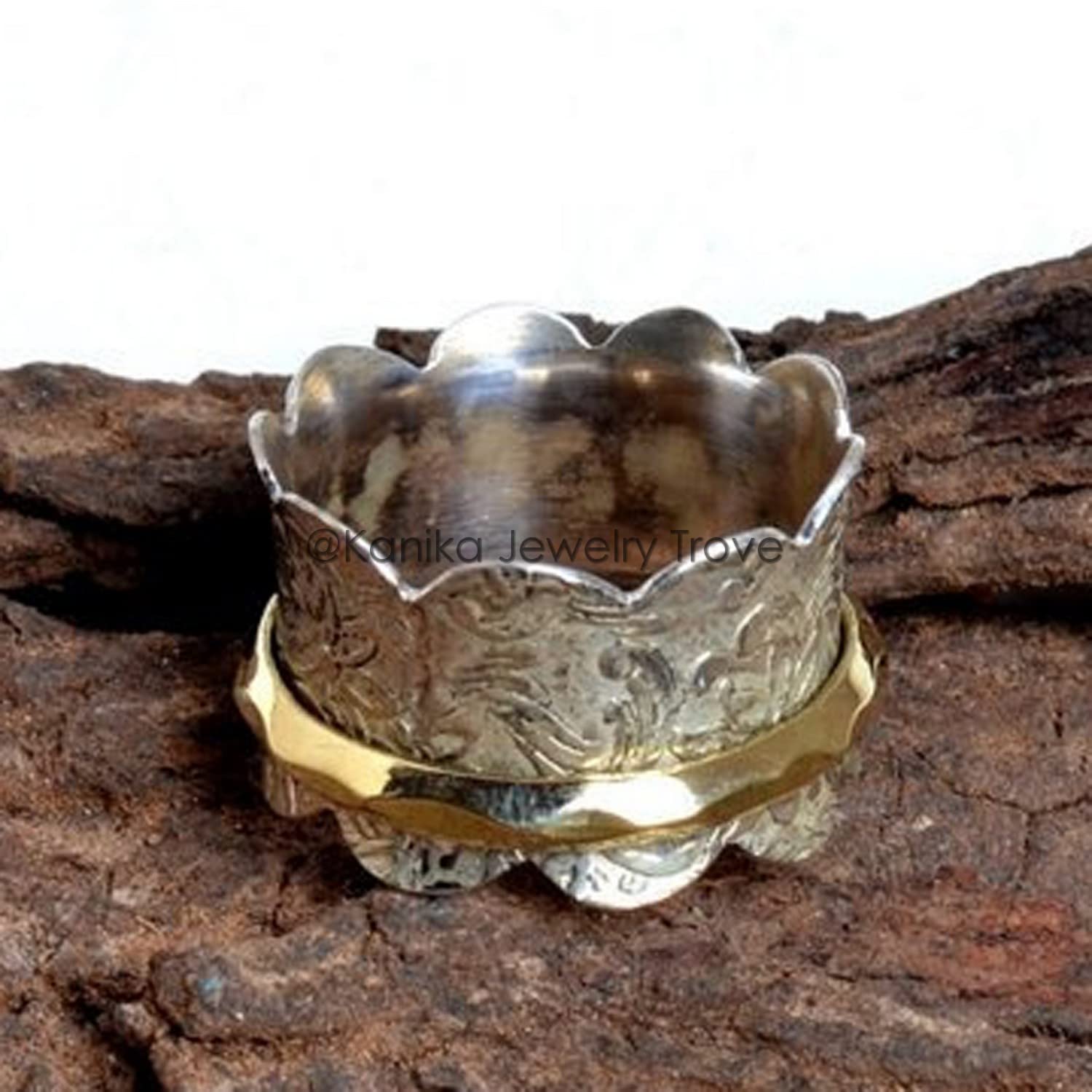 Blume Textur Spinner Ring 925 Sterling Silber Spinner Band Ringe für Frauen, Angst Ring für Meditation, Geschenk Ring für Muttertag (Größe 7)