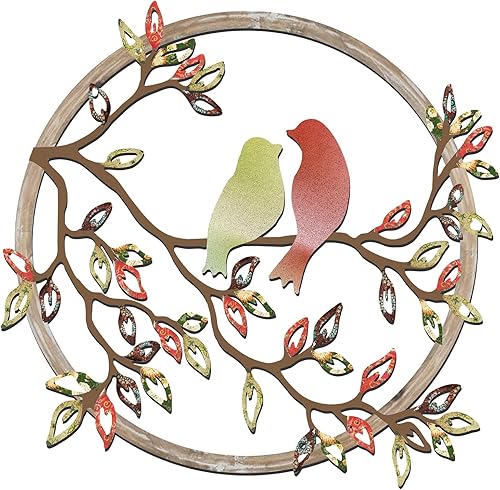 Vista 25 de Ferraycle Arte de pared de metal con silueta de pájaro en rama de árbol, decoración de pájaro para sala de estar, jardín, dormitorio, oficina