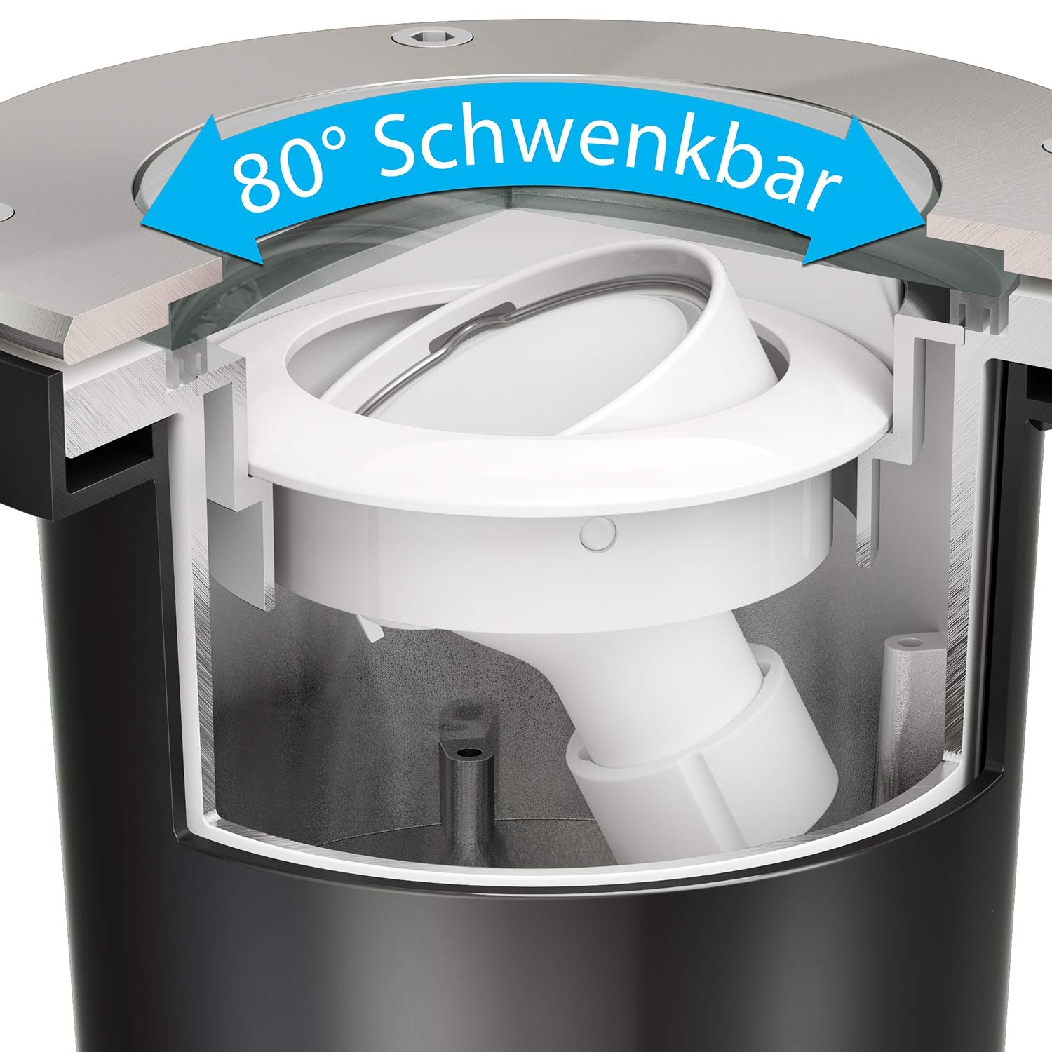 ledscom.de Luminaria empotrada en el suelo BOFU para exteriores orientable de acero inoxidable IP67 150mm Ø incl. lámpara LED de 4.914W 450lm blanco cálido