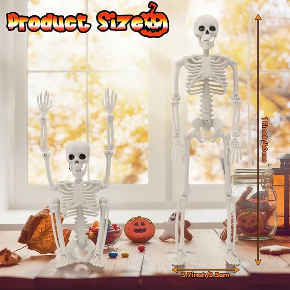 10 PCS Halloween Skeleton 16 Inches, Full Body Posable Hanging Skeleton with Movable Joints for Halloween Party Decor Indoor and Outdoor Spooky Scary Yard Lawn Garden Patio Haunted House