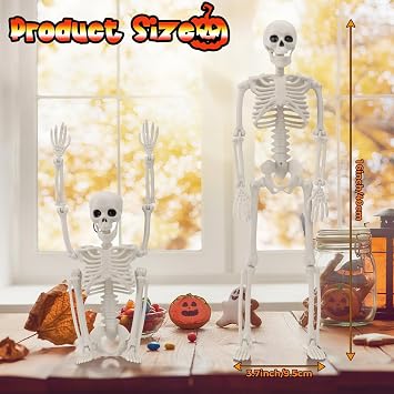 10 PCS Halloween Skeleton 16 Inches, Full Body Posable Hanging Skeleton with Movable Joints for Halloween Party Decor Indoor and Outdoor Spooky Scary Yard Lawn Garden Patio Haunted House