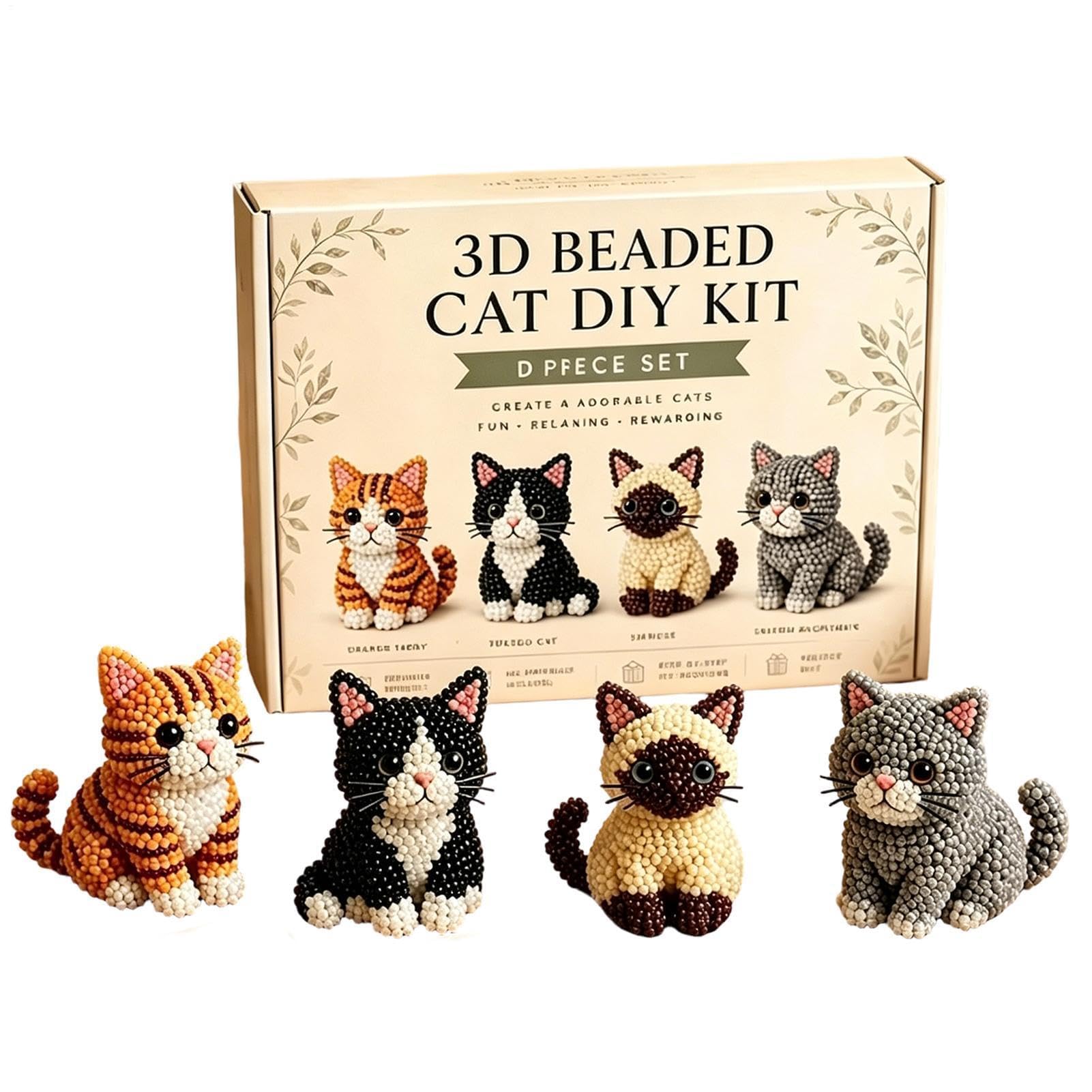 Set de Animales con Abalorios, Kit de fabricación Animales con Cuentas, pequeño Kit Bricolaje en 3D, Juego elaboración Gatos Lindos for Principiantes(B)