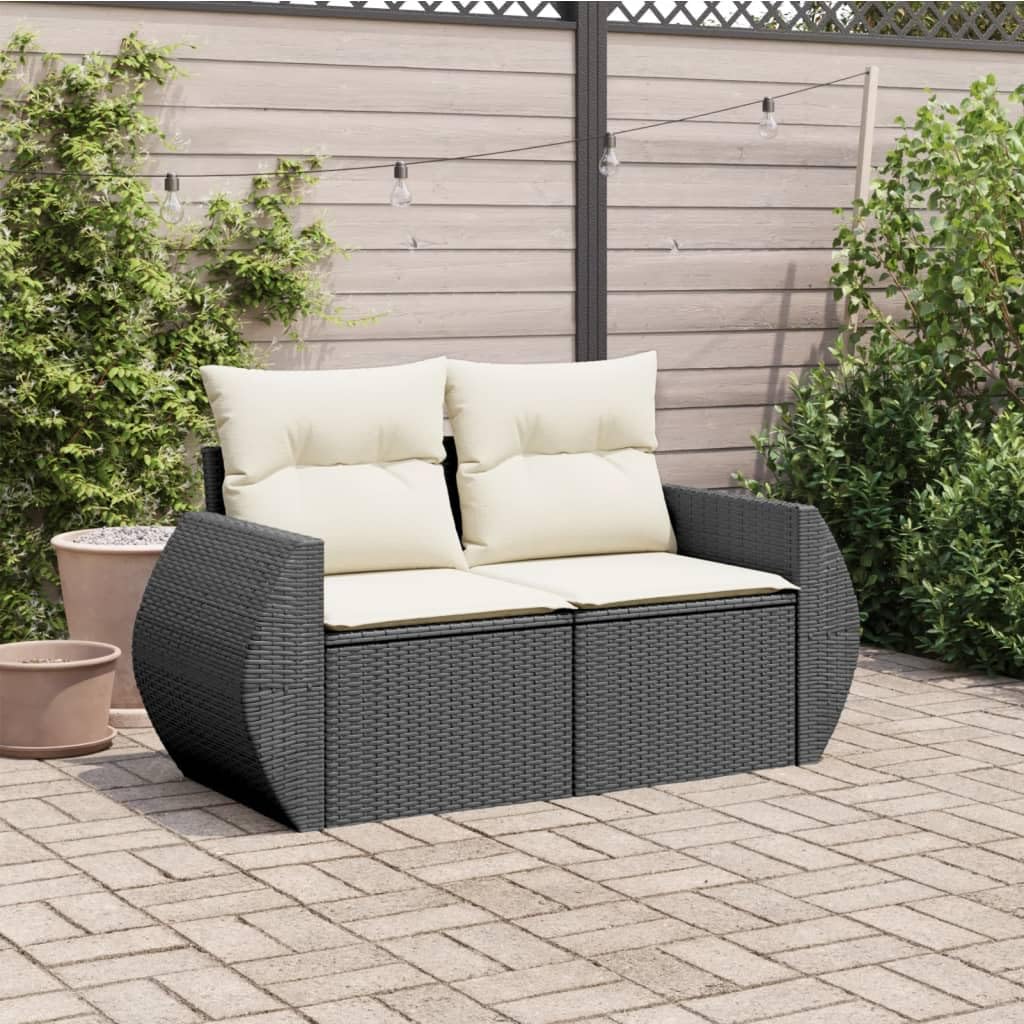 Fengshui 2-osobowa sofa ogrodowa z polirattanu, czarna, z poduszkami