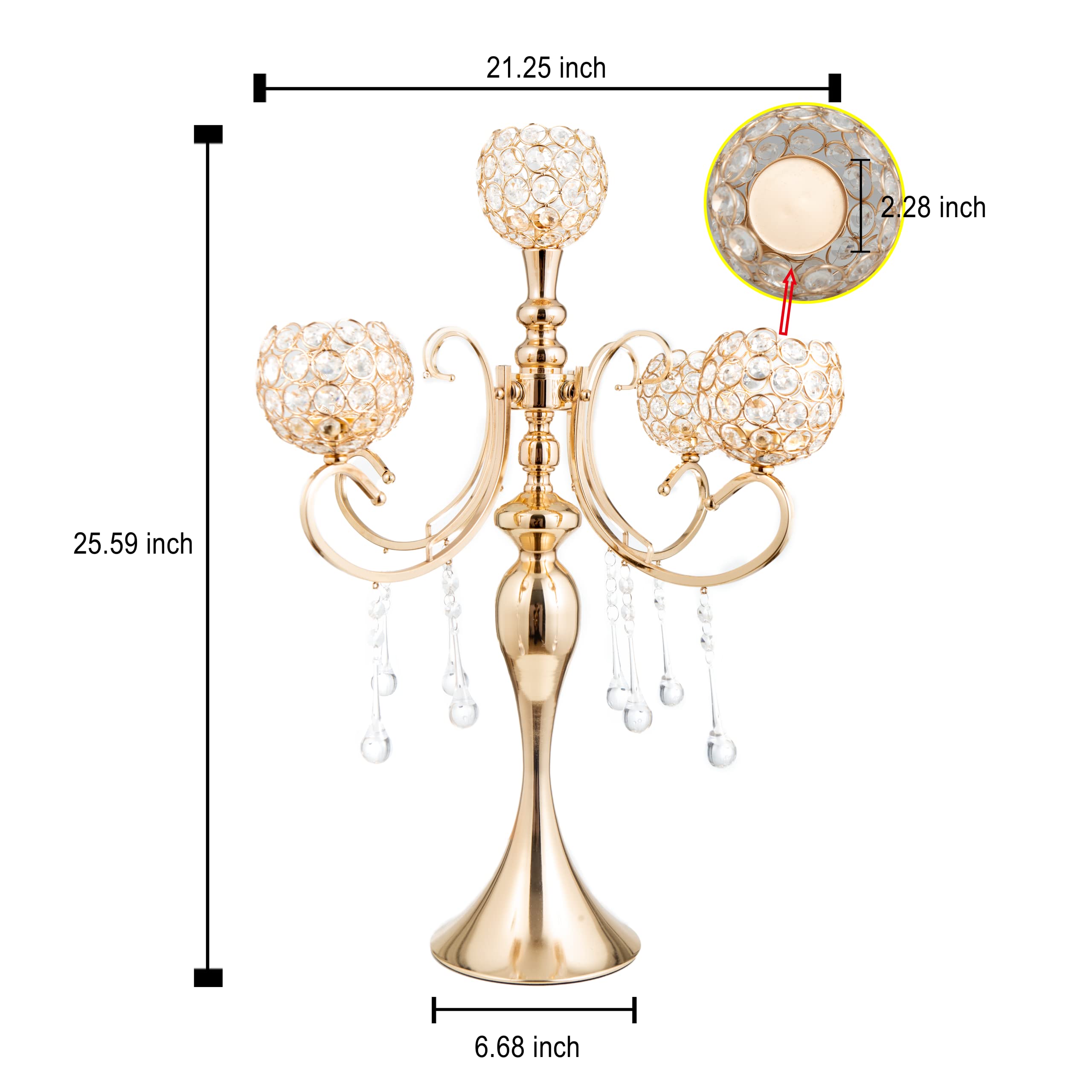 Portacandele a 5 bracci in oro portacandele in cristallo centrotavola per decorazione da tavolo alto 65 cm design elegante regali di nozze