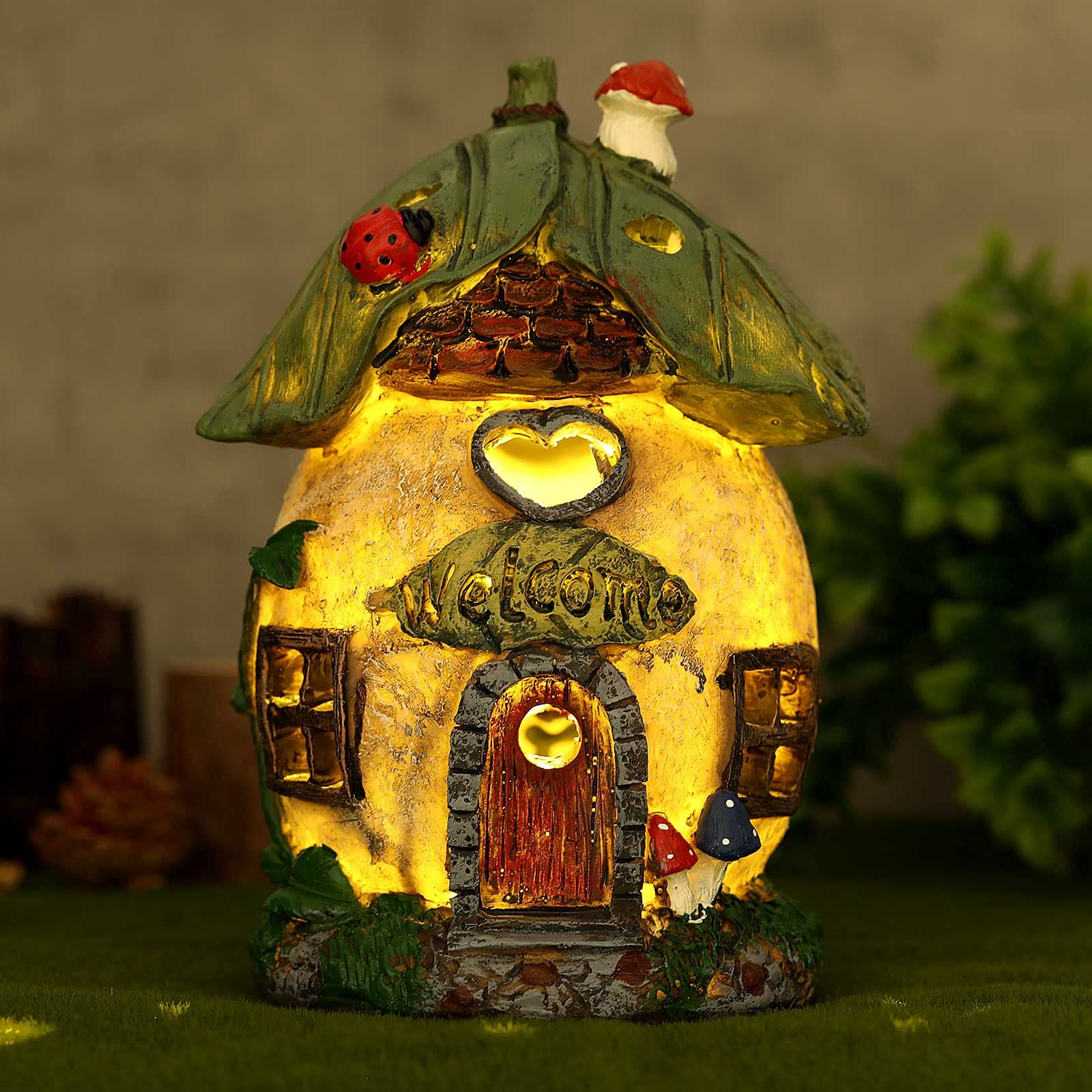 Solar-Gartenfigur Pilz – Kleine Wasserdichte Statue Mit LED-Beleuchtung Für Beet, Terrasse Oder Teich