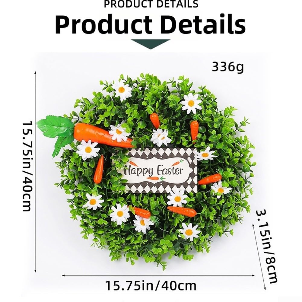 Ghirlanda pasquale con margherita e carota design morbido PVC primavera ghirlanda per porta d'ingresso casa parete tavolo decorazione leggera appeso ornamento verde 38 x 7 x 38 cm