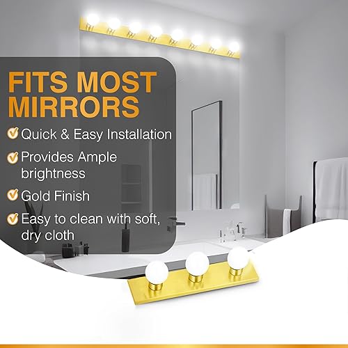 Miniatura 7 de DYSMIO Lighting Eight Light Vanity Strip - Lámpara de espejo estilo Hollywood con placas de níquel cepillado  Accesorios de calidad de salón para