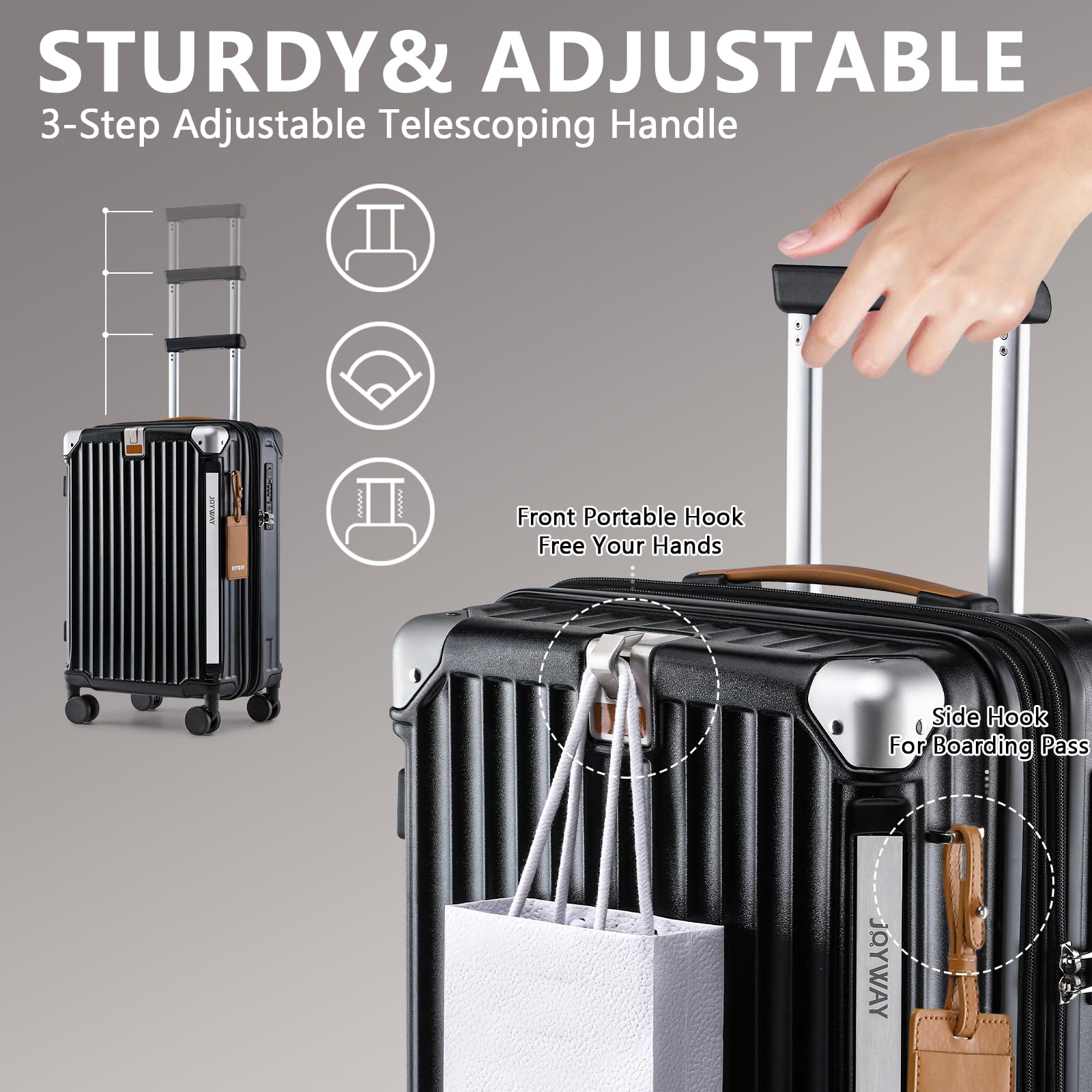 Joyway Set de 5 Valises, Ensemble Bagages Rigide en ABS+PP, Capacité Extensible 25%, avec Porte-Gobelets, Roues Antiglisse à 360° y Serrure TSA Idéal pour Les Familles ou Les Longs Trajets