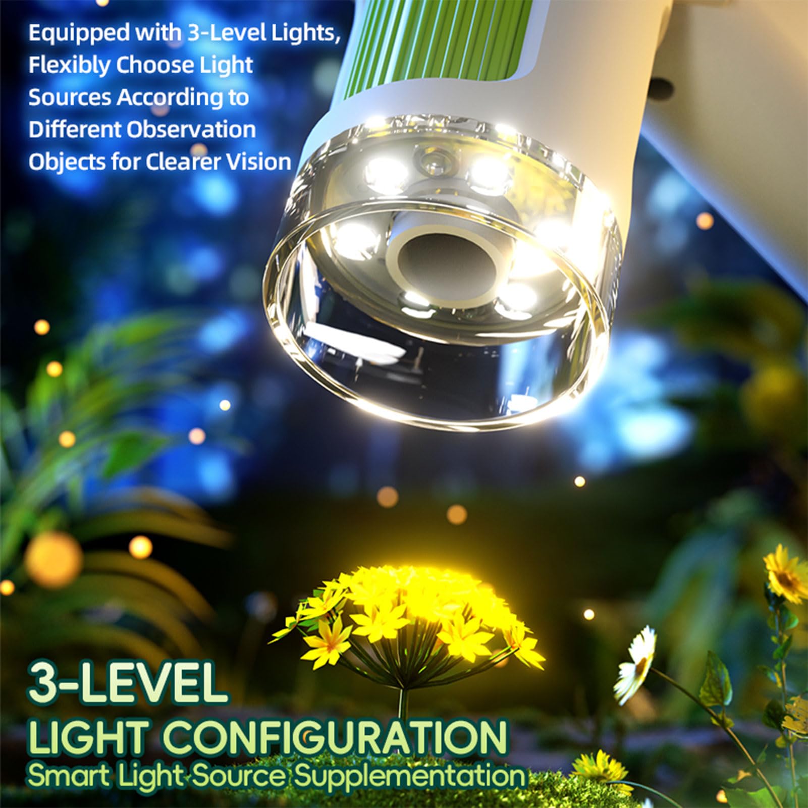 Goshyda Microscopio Portatile, Ingrandimento 100X 1600X, Schermo HD 1080P da 4 Pollici, Microscopio per Bambini Dai 5 Ai 18 Anni, con 6 Luci LED Regolabili, Cavo USB, Vetrini