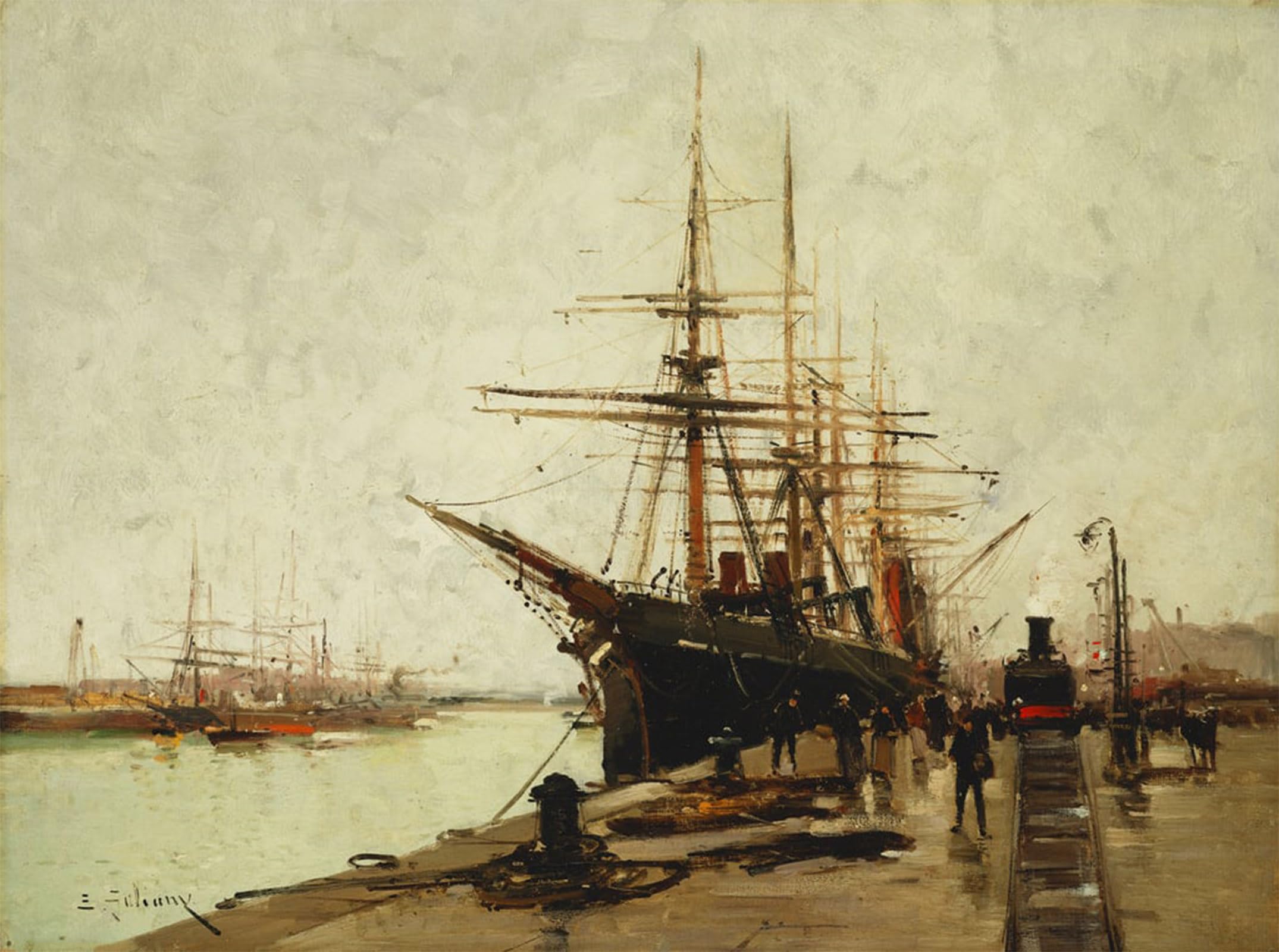RZHRHJES Famous Painting Poster Art Canvas Print Retro Picture a Harbour by Eugene Galien Laloue Poster Wall Art for Home Decor 60x90cm