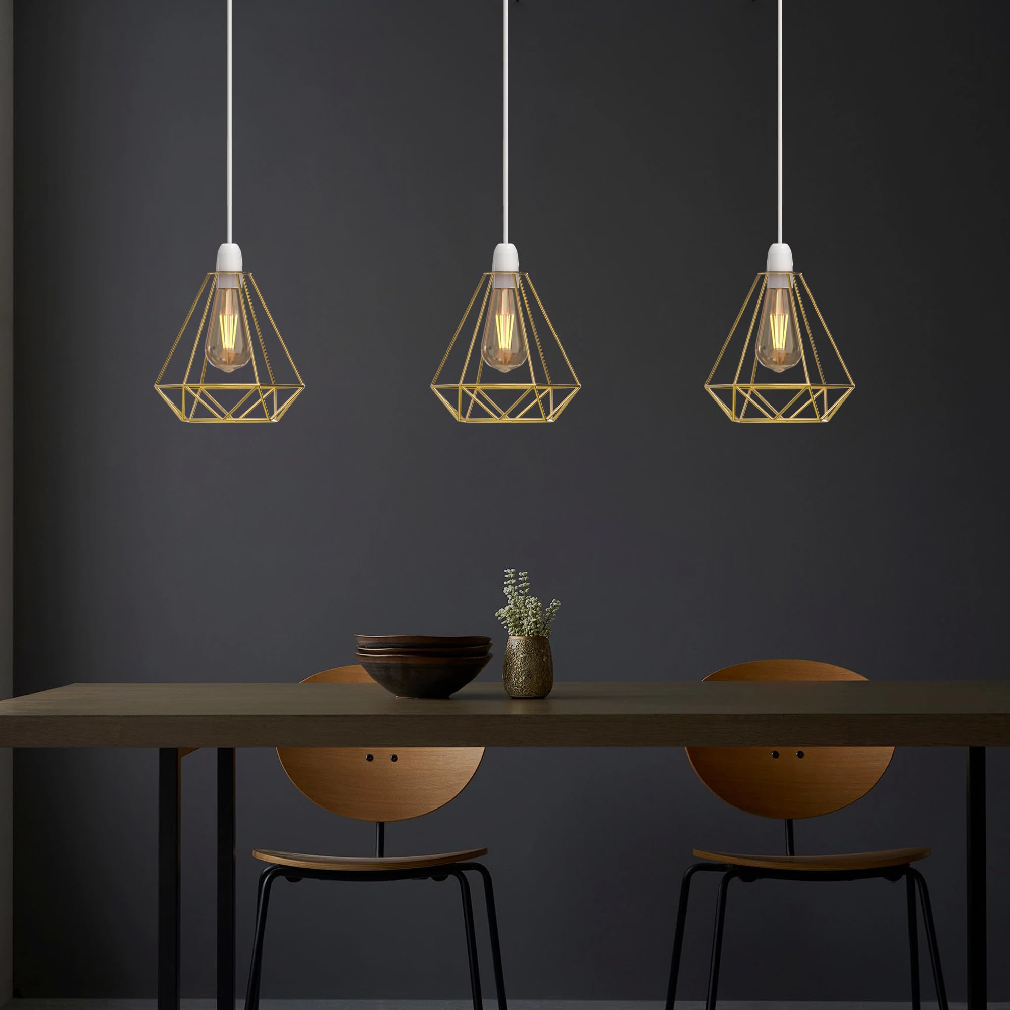 Moderne schwarze geometrische Decken Pendelleuchtenschirme, Drahtkäfig Lampenschirme - Bild 16 von 48