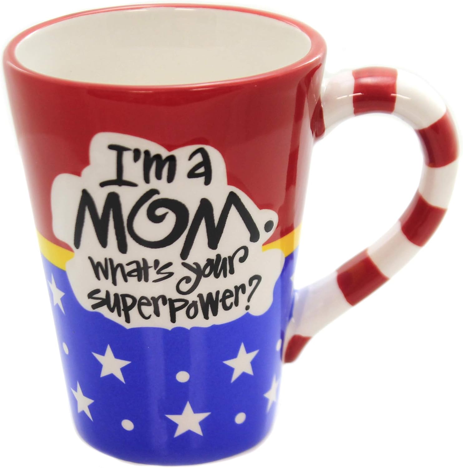 Burton and Burton I'm A Mom, What's Your Superpower Coffee Mug, 12oz, Red White Blue Stars