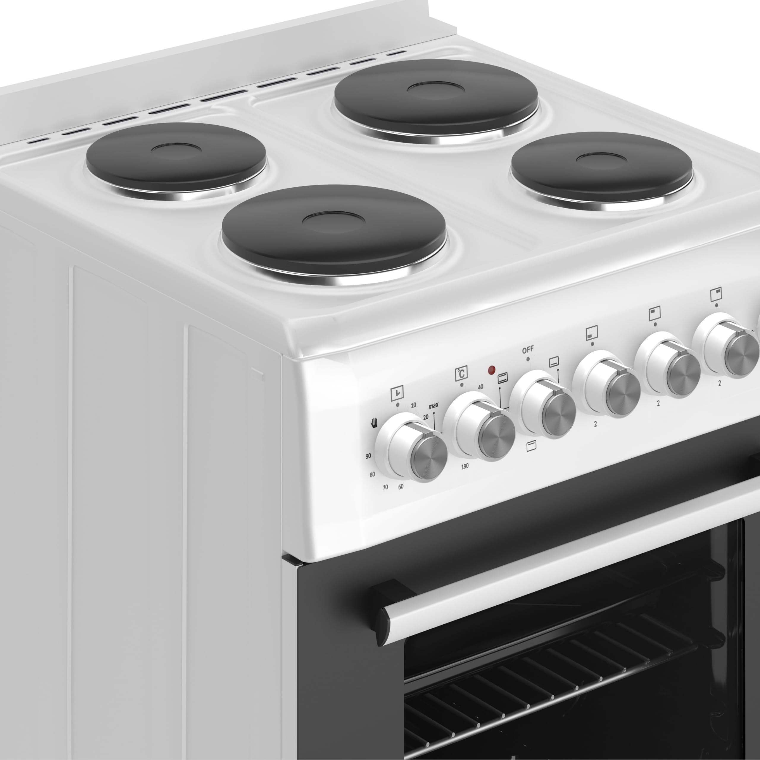 HYE Cooker - Electric Cooker, 4 Hotplates, 62L Electric Oven, A-Rated Energy Efficiency, 60cm Width, Freestanding Design, White, Ideal For Family Homes - C01FS60E17W — view 3