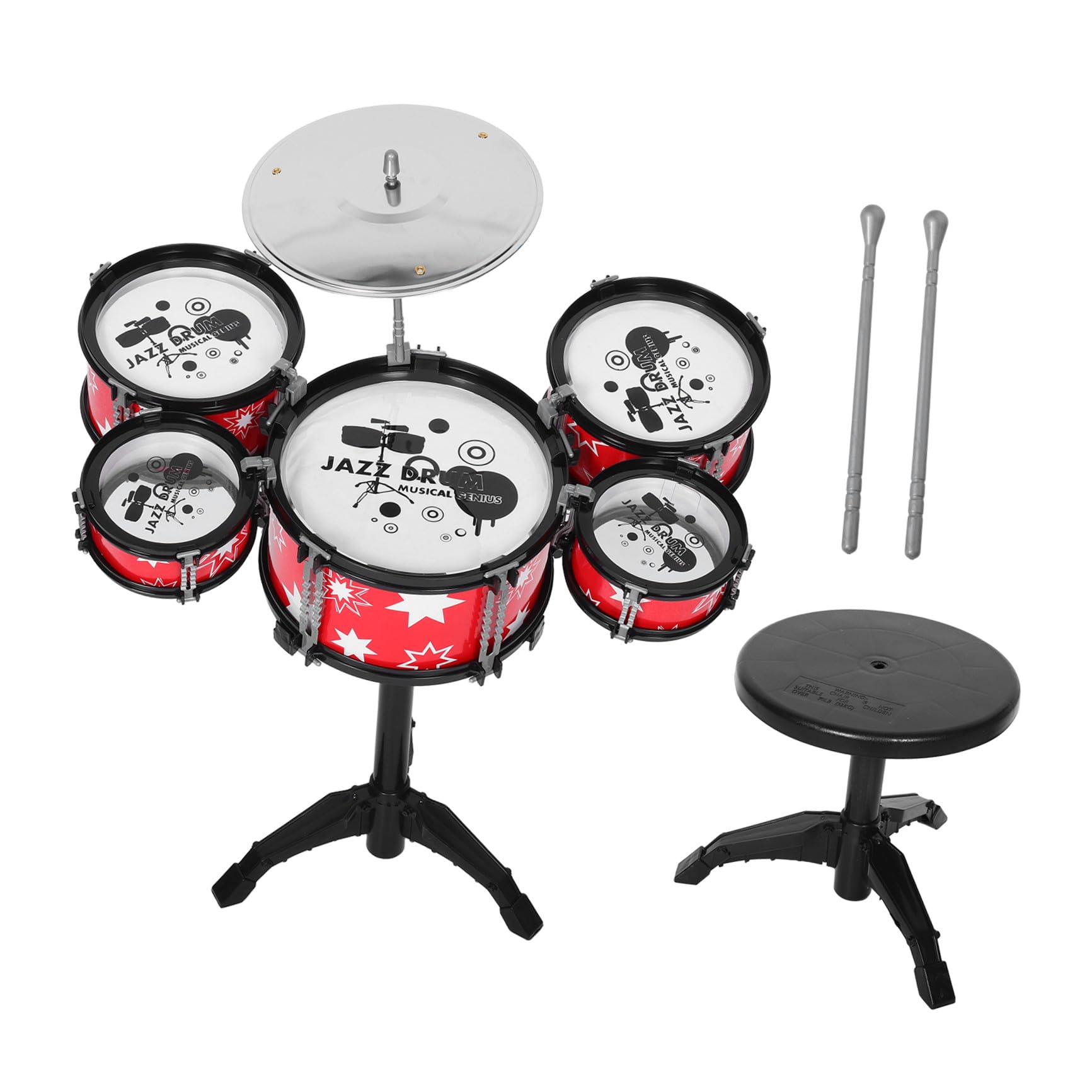 Batteria Giocattolo per Bambini, Set Mini Rosso in Plastica