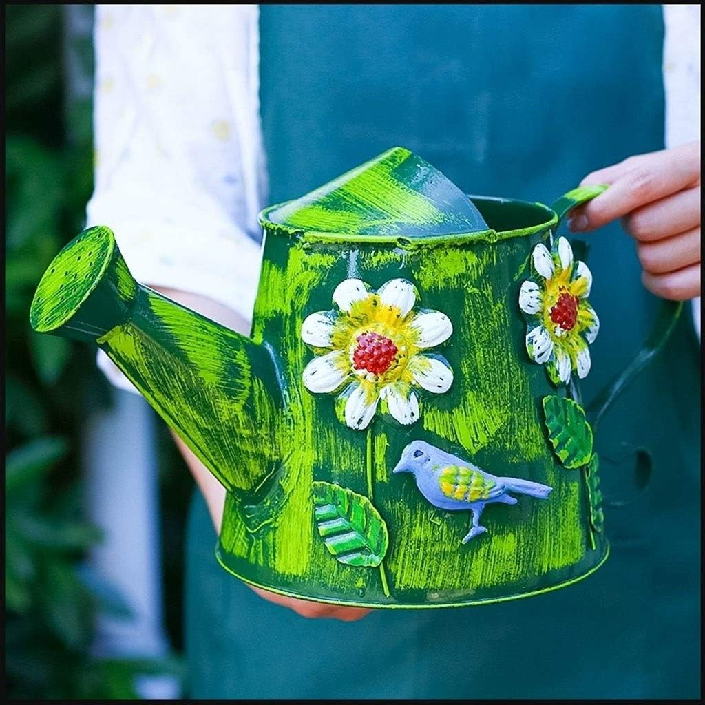 Watering Can Vintage Printing Watering Can, Household Watering Colored Iron Watering Can, Watering Flower Spraying Watering Can（3L，Orange） Decorative Watering Can(Green)