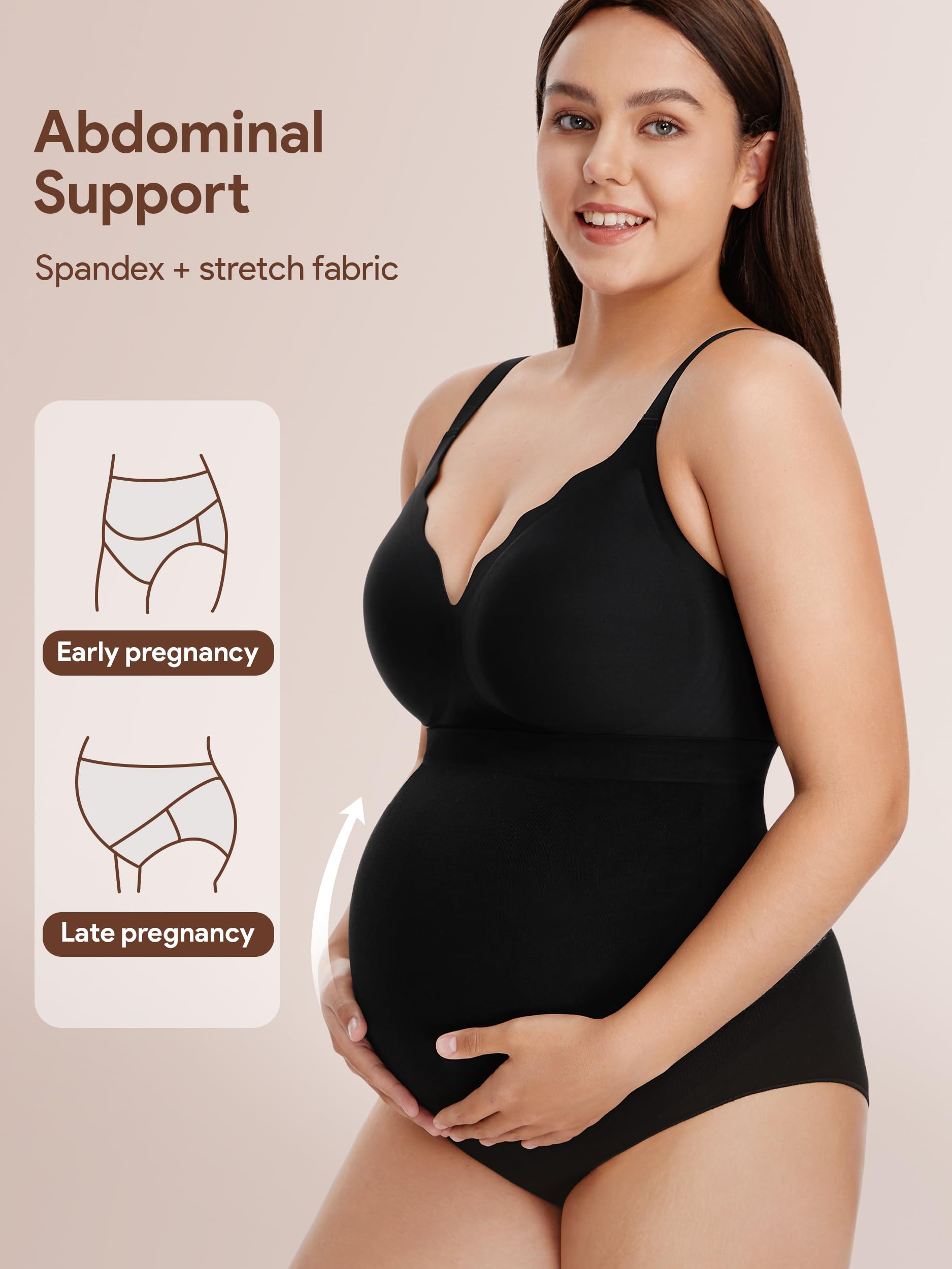 Angelhood Lot de 5 culottes de maternité taille haute sans couture pour femme - Culottes hipster douces à sur-taille L, Noir/beige/gris/rose/blanc, Large