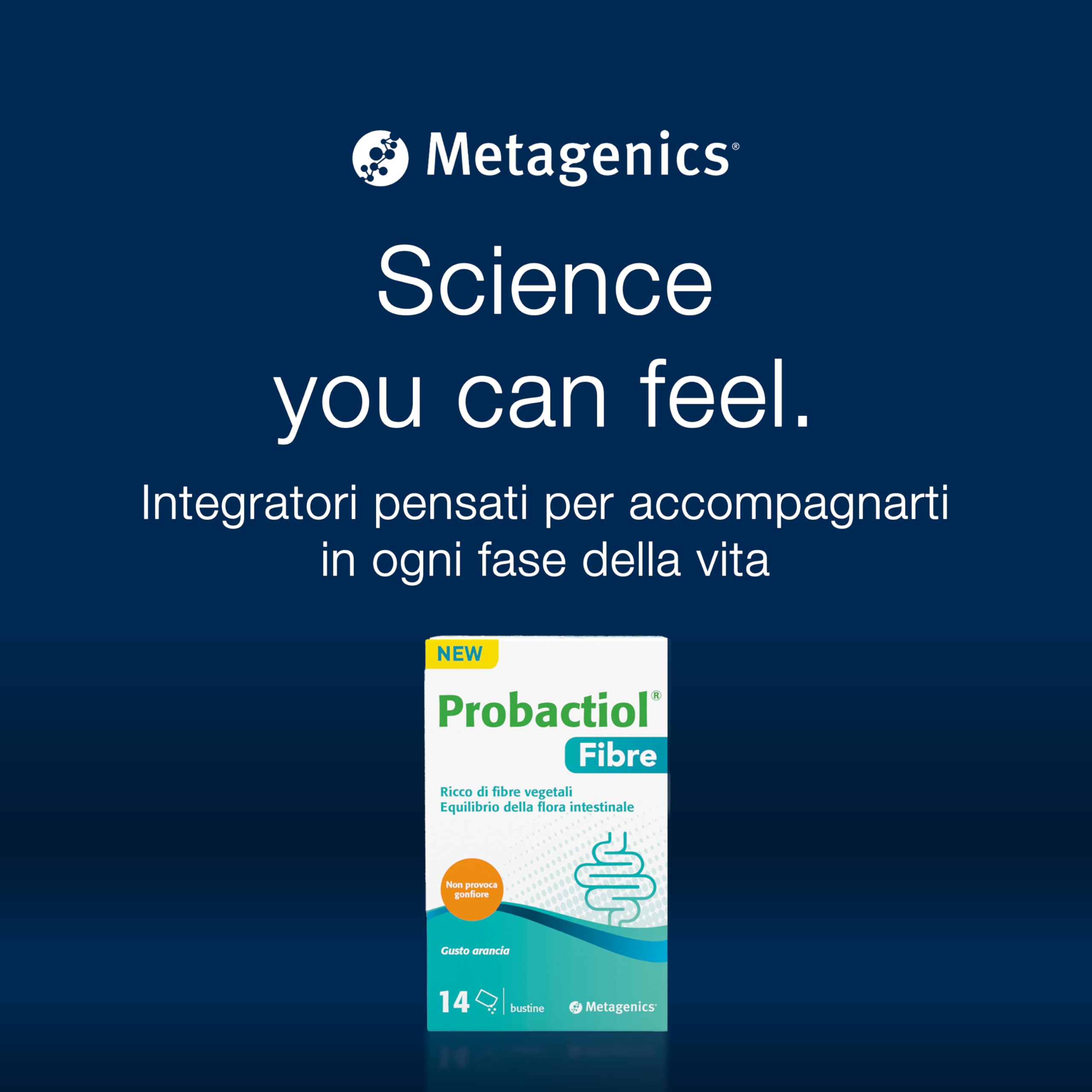Metagenics Probactiol Fibre - Integratore per il supporto intestinale 3-in-1 con fibre, batteri vivi e vitamina B2 - Gusto arancia, 28 bustine