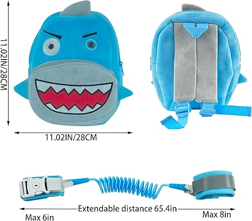 Miniatura 4 de Correa de mochila 3 en 1 para niños pequeños, arnés antipérdida de muñeca, lindo arnés 3D para niños y niñas de 1 a 5 años (tiburón)