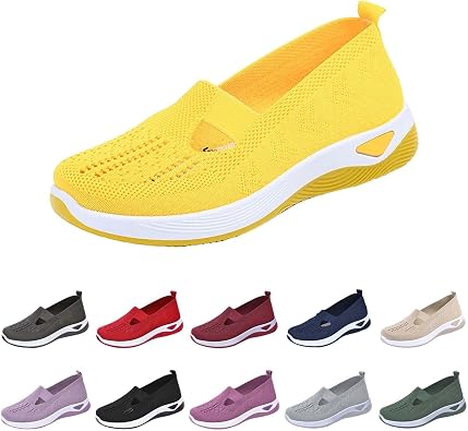 YOLAI Orthowalkway Womens Shoes, Womens Orthopedic Breathable Soft Comfortable Sneakers Arch Support Slip-On Sneakers, Indoor Outdoor Casual All Days Walking Anti-Skid Sports Shoes
